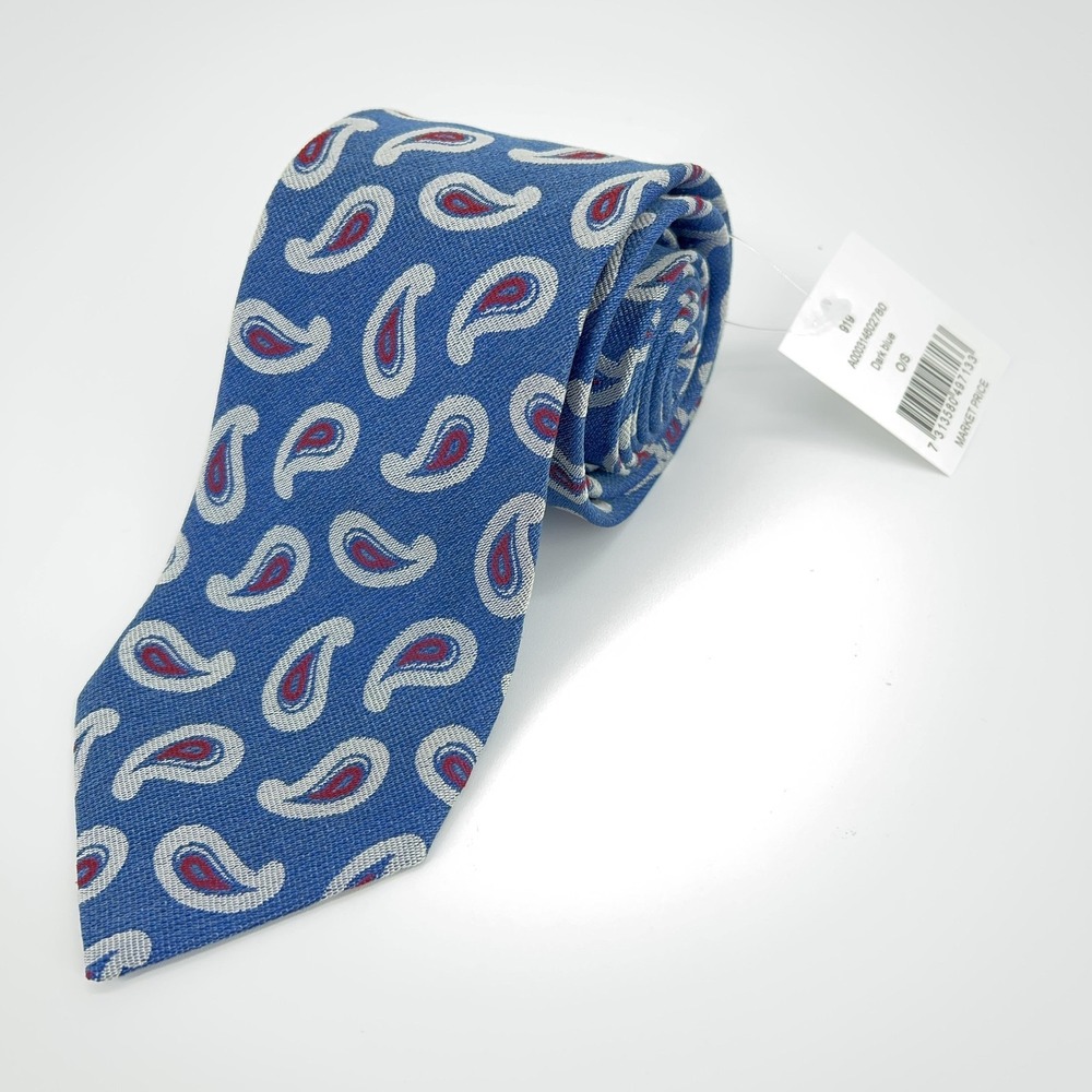 Eton Tie Mens One Size Dark Blue 100% Silk Paisley Necktie Made Italy Luxury NWT